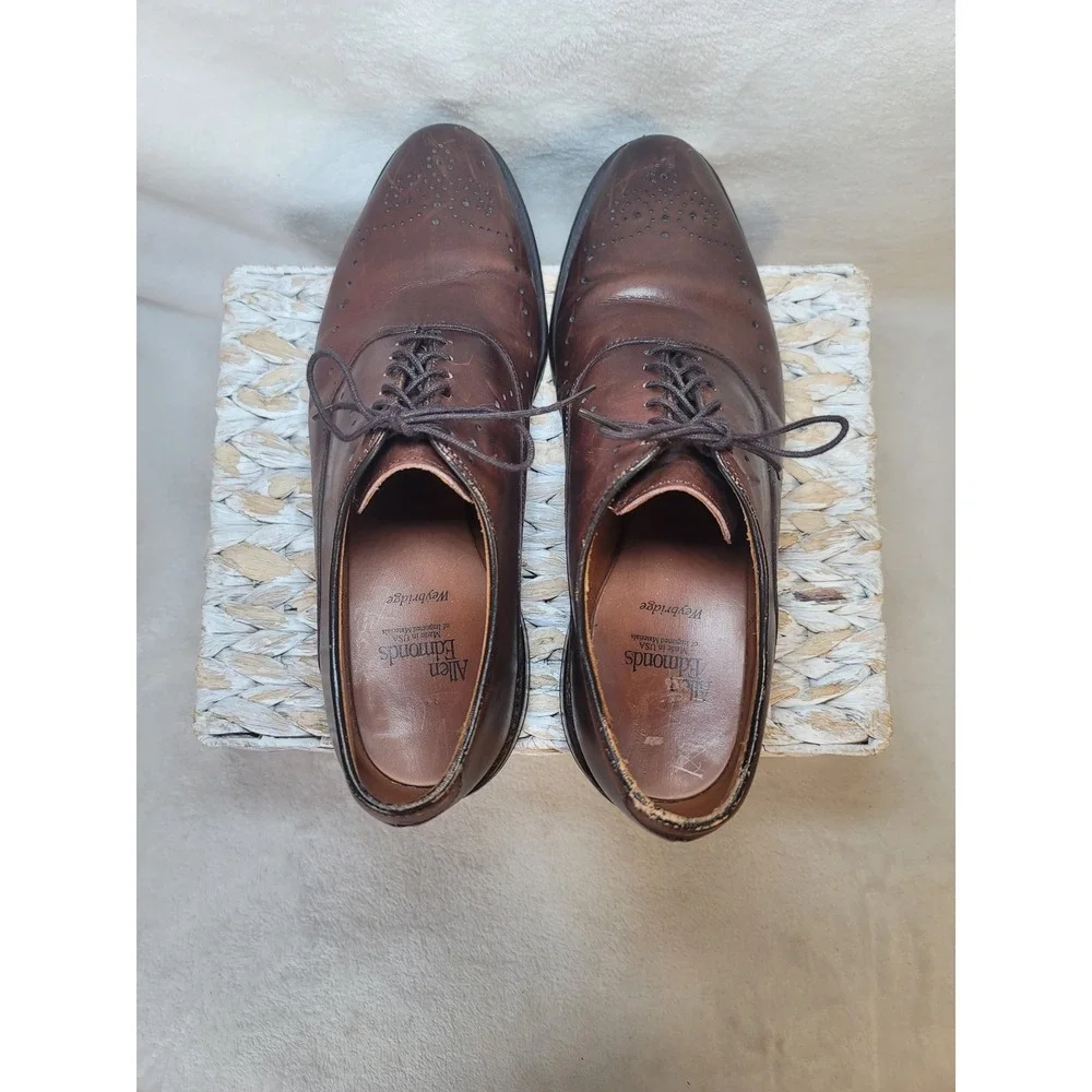 Allen Edmonds Weybridge Brown Leather Oxford Dress Shoes Medallion Toe Mens 8.5D